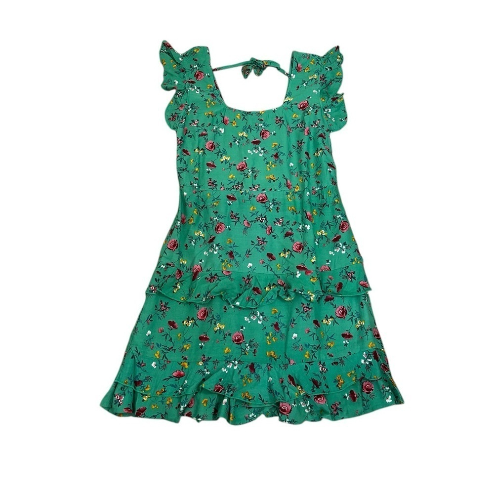 B.O.G. Lottie & Holly Green Floral Print Ruffled Mini Dress Women's Size L NWT